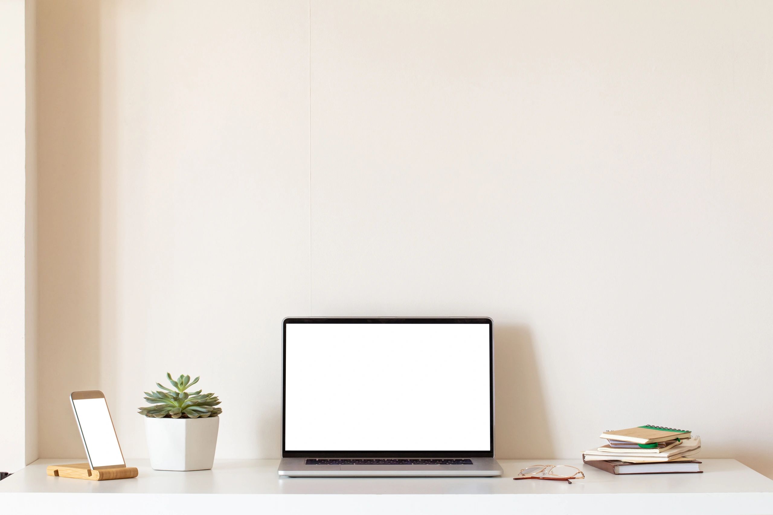Cozy workspace still life with laptop